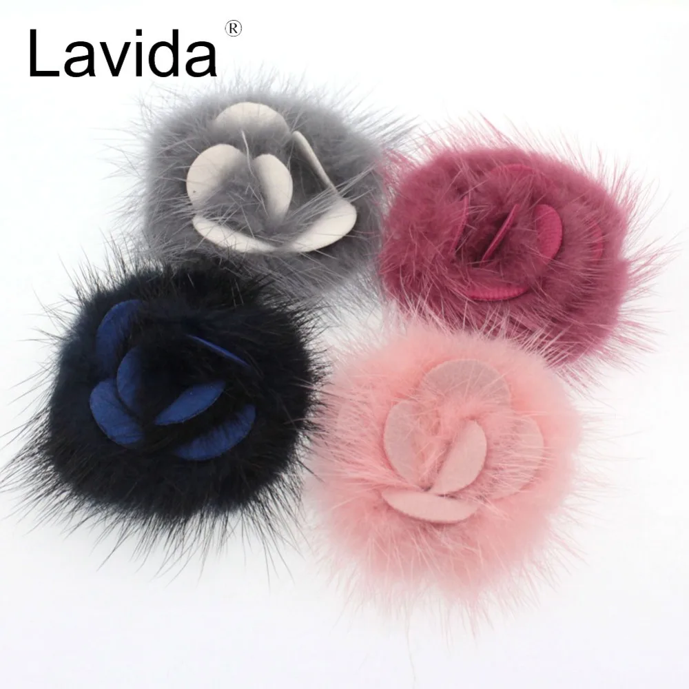 

Lavida F51 4pc Mink Flower Pom Poms Fur Ball Applique/Jewelry Making/DIY/Keychain Shoes Clothes Materials/Jewelry Accessories