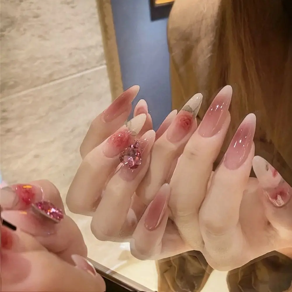

24pcs/Box Women Fashion Artificial Full Cover Detachable Almond False Nails Wearable French Fake Nails Nail Tips