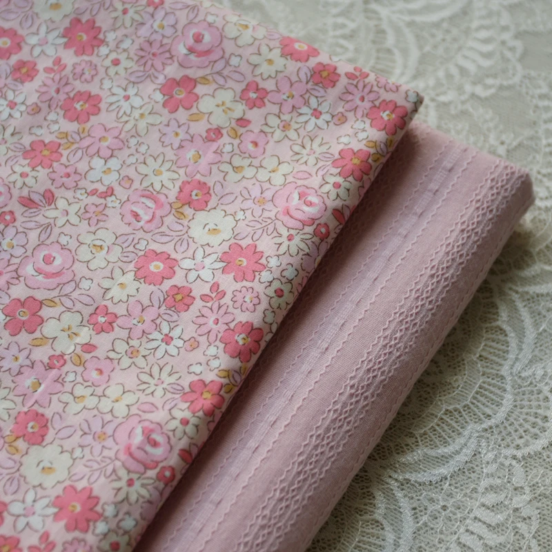 

145x50cm Pink Rose Lace Flower Wall Embroidered Pure Cotton Cloth Shirt Dress Clothing Fabric DIY