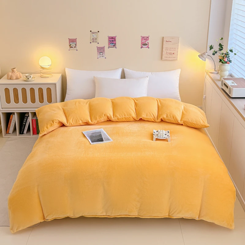 Autumn and Winter Solid Color Milk Velvet Quilt Cover New 250g Thick Double sided Four Piece Set Series