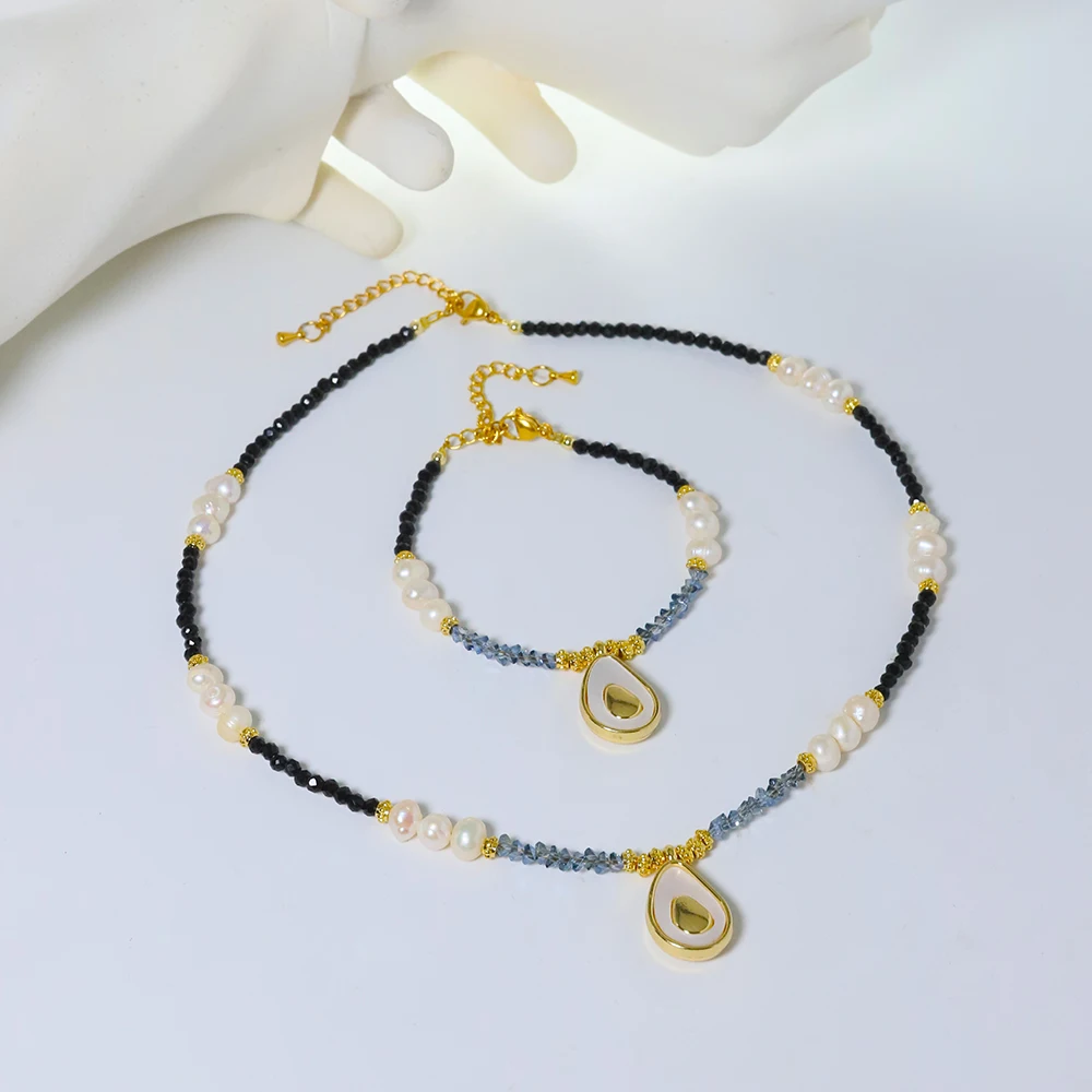 Ожерелье из натурального пресноводного жемчуга обсидиана с подвеской в виде