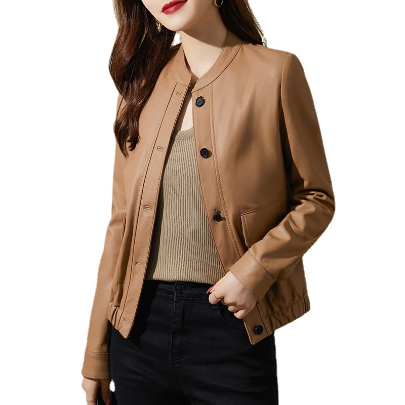 Temperament leather clothing women's 2023 spring and autumn new sheep skin short coat women's leather jacket top