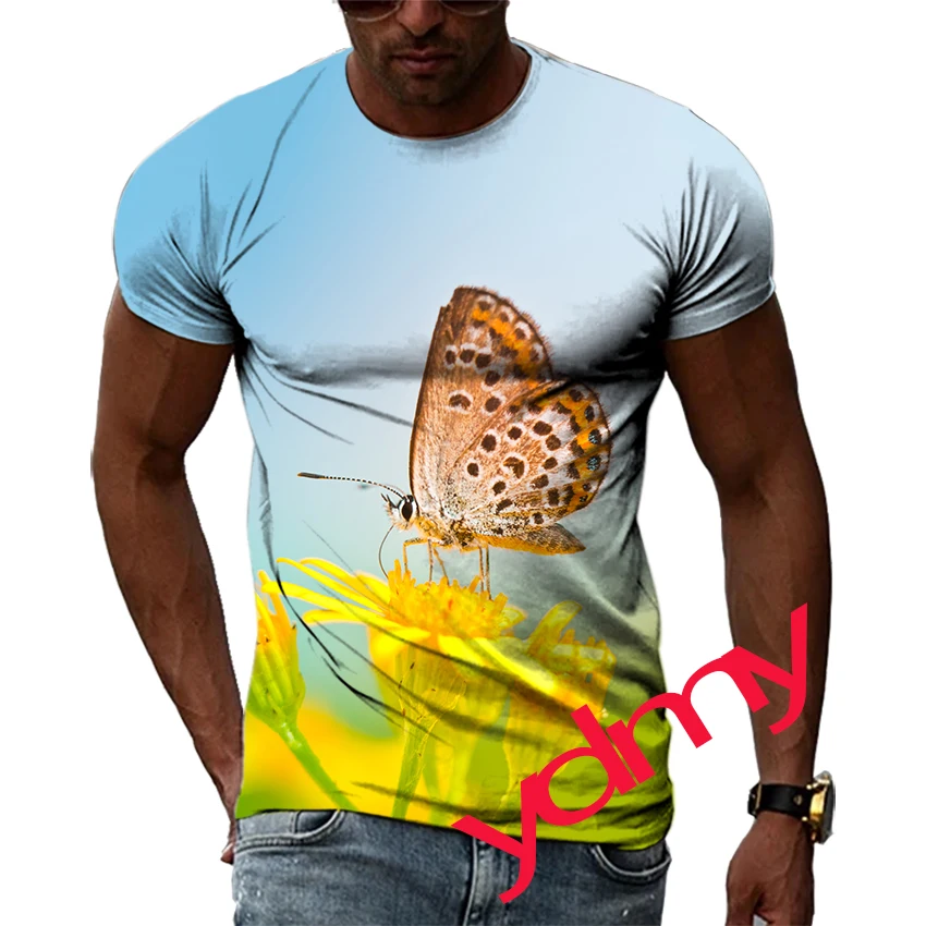 

Tide Fashion Summer Dutterfly Picture Men's T-shirt Casual Print Tees Hip Hop Personality Round Neck Short Sleev Quick Drying