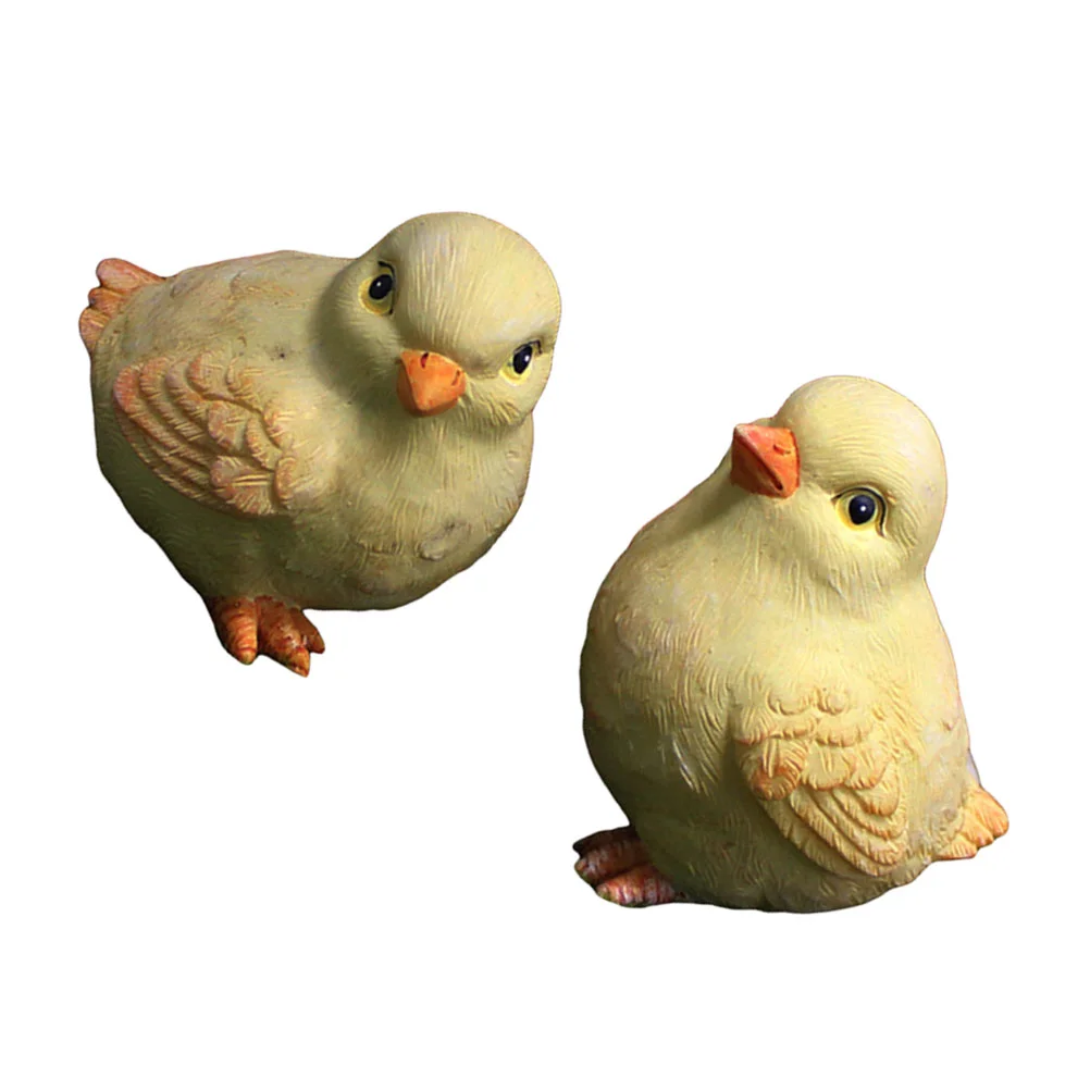 

2 Pcs Simulated Chick Ornaments Mini Toys Kids Model Decoration Chicken Adornment Figurine Statuette Resin Modes Child