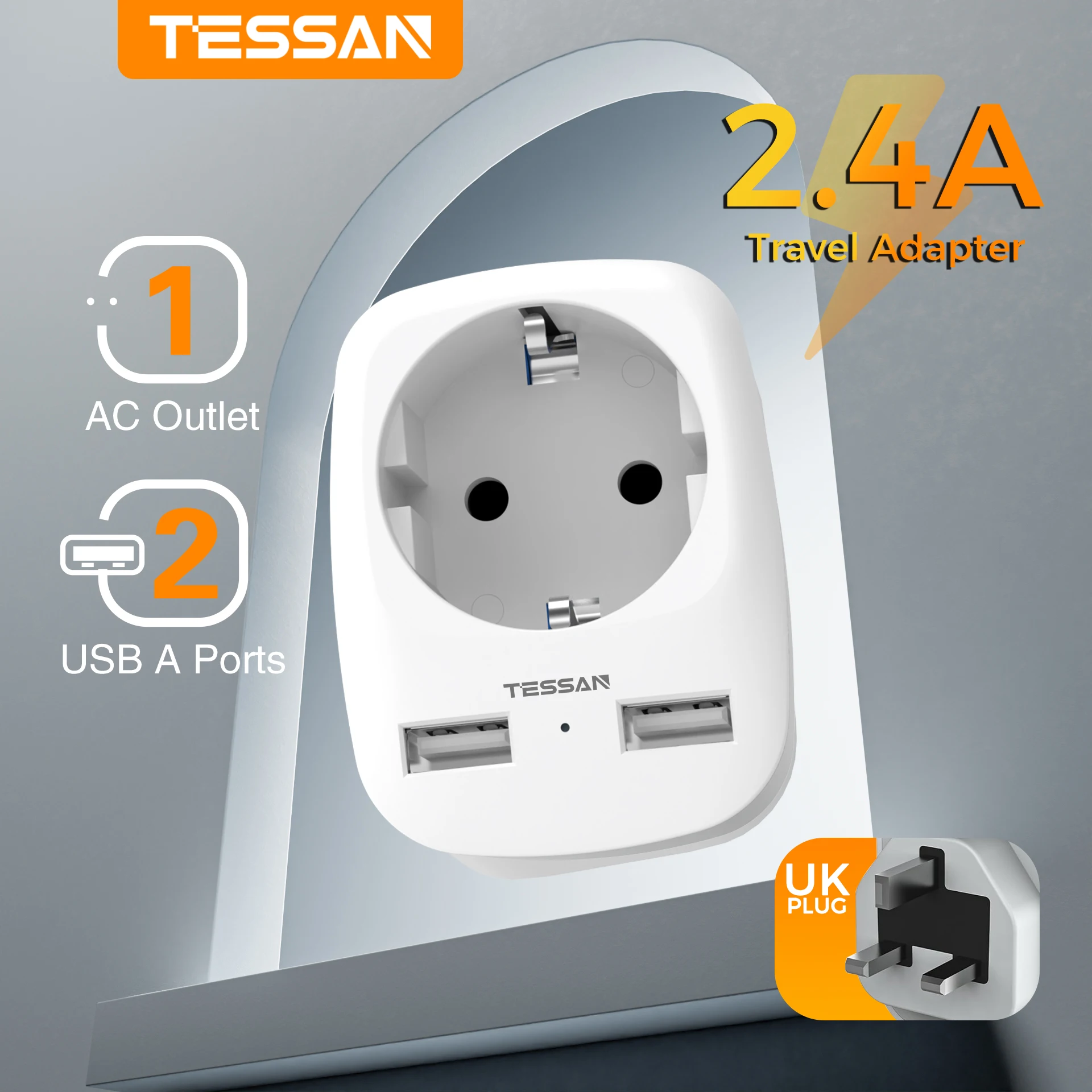 Адаптер TESSAN с европейской розеткой и 2 USB-портами настенное зарядное устройство USB