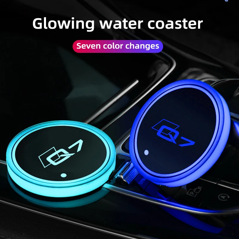 

2pcs Car Logo Luminous Cup Mat Coaster 7 Colors Led Atmosphere Light For Audi Q7 2007 2010-2016 2018-2021 2022 Auto Accessories