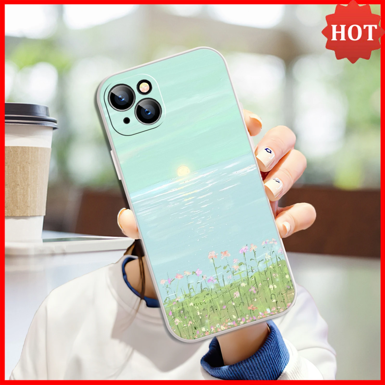 

iPhone Case For iPhone 11 13 12 Xr SE 2020 ProMax Max 12 7 Plus X Xs 6 6s Mini XR 8 Hand Drawn Flowers Back Coque Talkie Cute