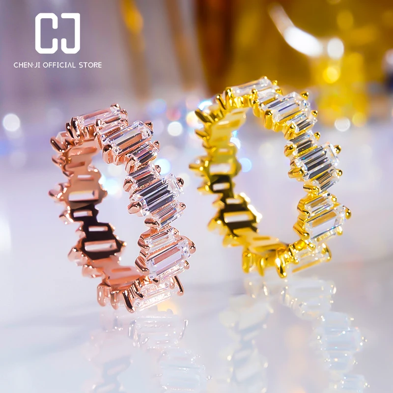 

CHENJI Full Diamond Ladder Ring French Light Luxury Exquisite Niche Design Sense Row Ring Advanced Simplicity Ring
