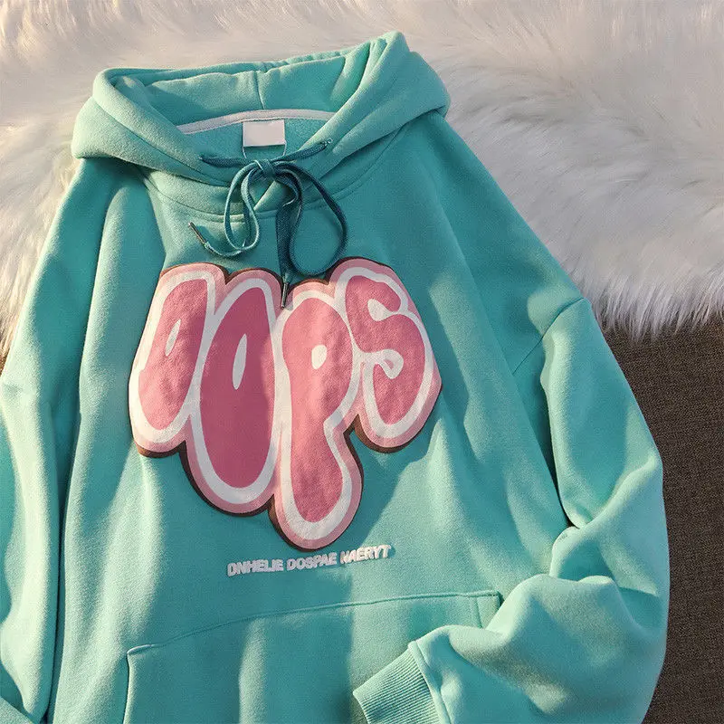 

Japanese sweet COOL pure letter hoodie girl spring and autumn explosive loose student bf languid lazy trend linger cap top traf