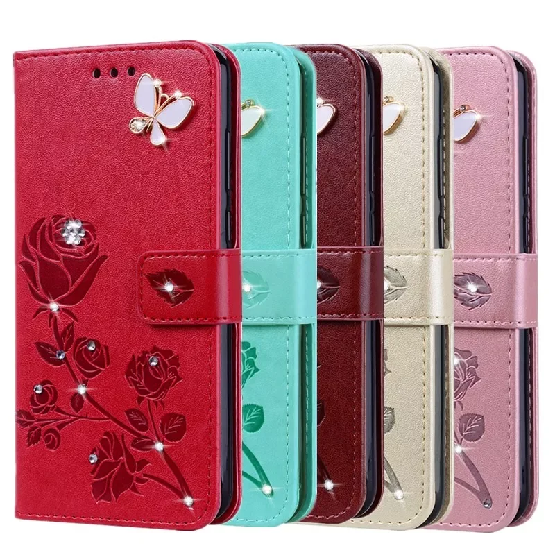 

Rose Luxury leather Case for Huawei Y3 Y6 Y7 Y5 2017 Y9 Prime 2019 2018 Case Honor 7C 7A Pro 7S 6A Cover Flip Wallet Bling Case