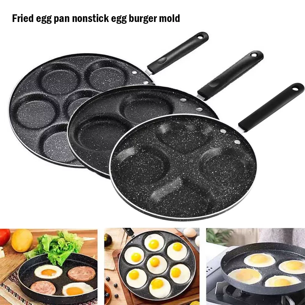 

New 2022 Pan Non-stick Pancake Pan Cooking Egg Ham Pans Breakfast Maker 4 Holes Egg Frying Pan Hamburger High Quality Wood Grai