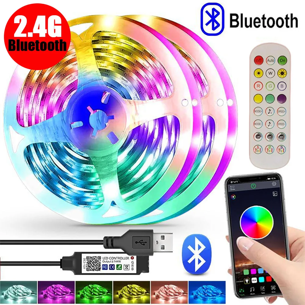 Светодиодная лента RGB, светодиодная лента для внутреннего освещения, управление через приложение, гибкая лента, светодиодная лента для украшения комнаты, спальни
