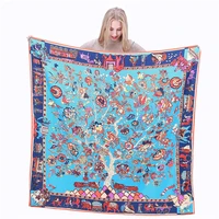 fashion pure silk scarf women large shawls stoles tree print square scarves echarpes foulards femme wrap bandanas 130130cm