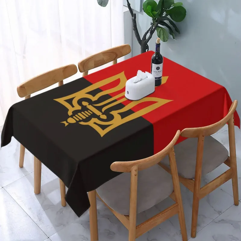 

Прямоугольная стилизованная скатерть Tryzub и красно-черная скатерть для стола Водонепроницаемая скатерть 45-50 дюймов скатерть для стола с эластичной окантовкой