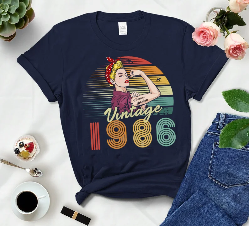 

Limited 1986 Edition Shirt Funny Graphic Women 37th Birthday Tshirt Short Sleeve Tees O Neck Female Clothing 100%cctton y2k goth