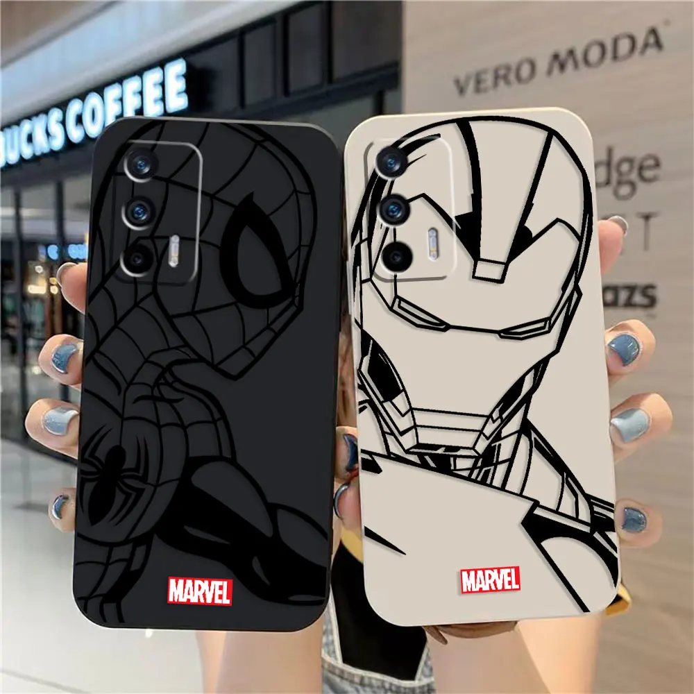 

Case For OPPO Realme 9 8 8I 7 6 5 C21 GT NEO 2 3 5 V15 V25 Colour Simple Liquid Silicone Case Marvel Line Iron Man Spiderman