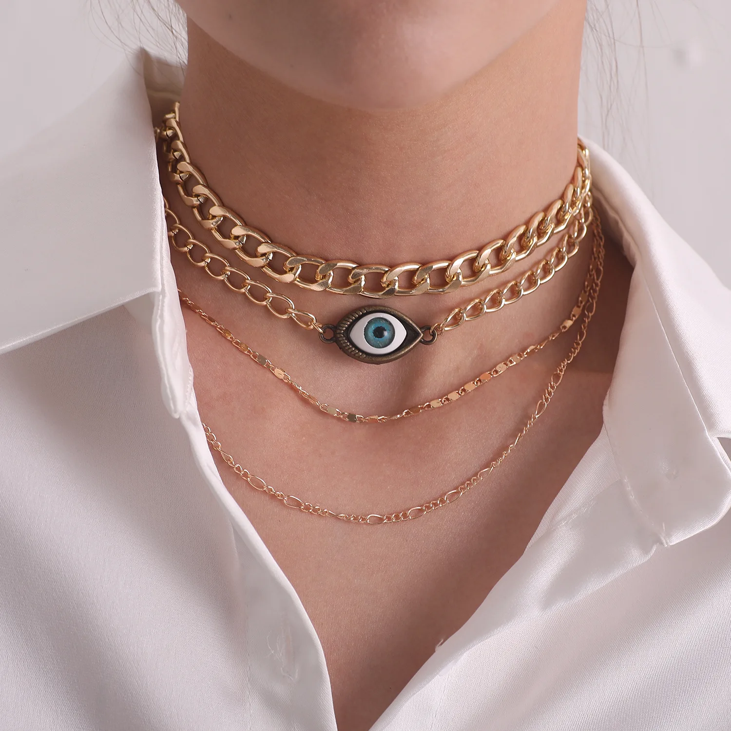 

Simple Evil Eye Pendant Necklaces For Women Gift Jewelry Colored Eyelash Turkish Blue Eye Sweater Clavicle Chain