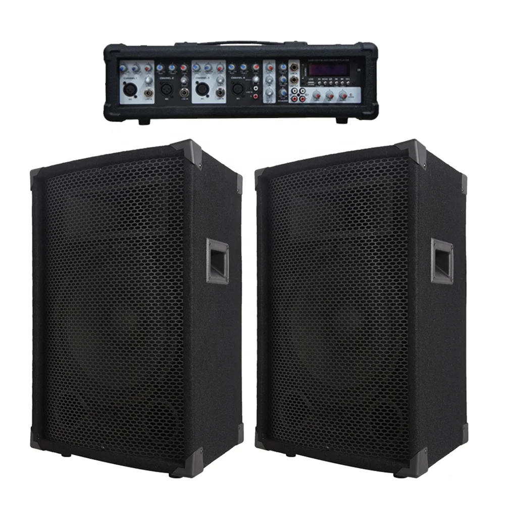 

Professional audio 1200W 2X15"Subwoofer PA speaker system BT TWS karaoke sets 4 channel powered mixer Sound box bocina parlant