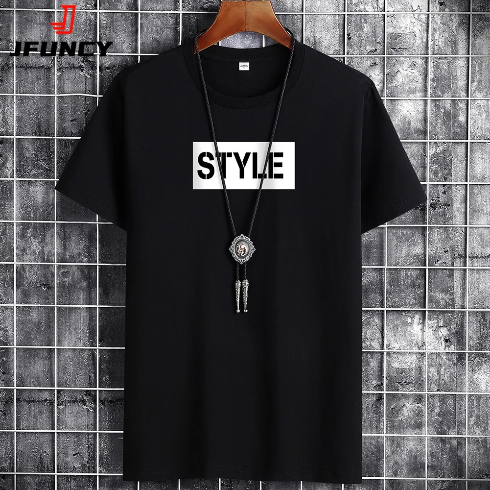 

JFUNCY 2022 Summer Oversized Cotton Man T-Shirts Casual Men T Shirt Fashion Trendy Loose Streetwear Short Sleeve Male Top Tees