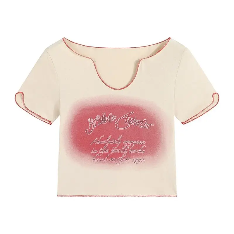 

Women's Stylish Letter T-Shirt Short Sleeve Round Neck Slim Fit Wild Casual Crop Tops for Summer 2023 New