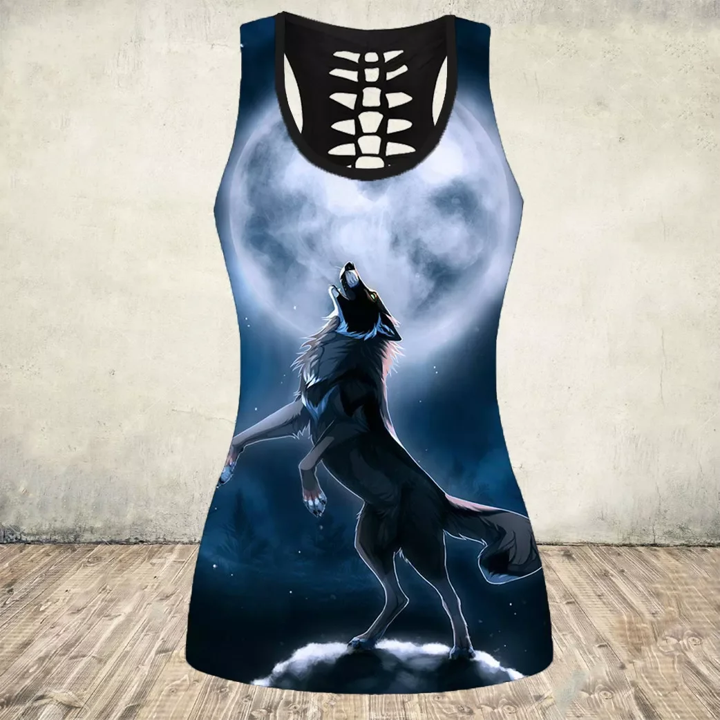 

2023NEW Summer 3D Wolf Plus Size 5XL Sleeveless Tops Women Animal Pattern Casual Tees Ladies Casual Fashion Backless O Neck Tshi