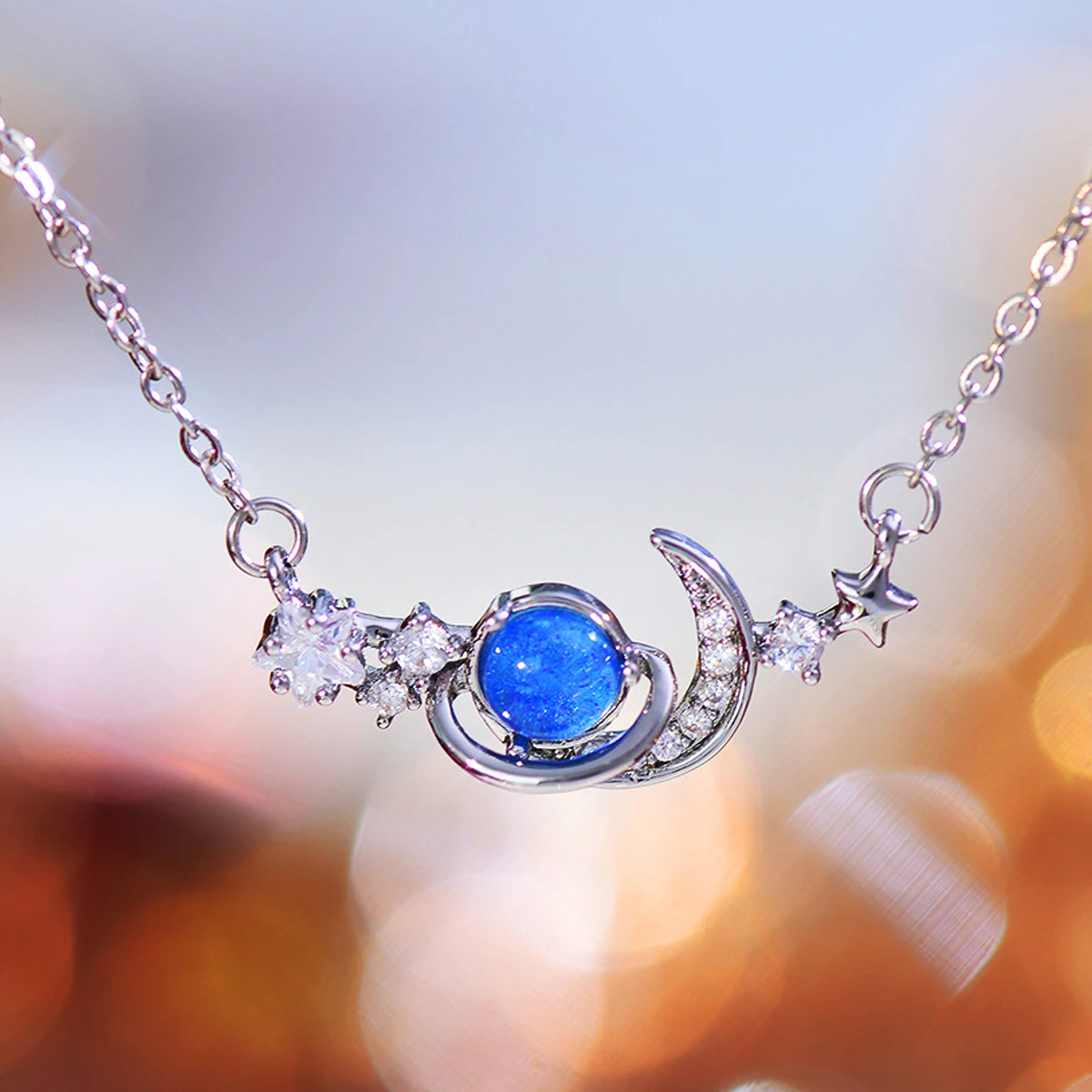 

Cosmic Romance: Pentagram Zirconia Blue Delicate Niche Collarbone Chain, Lightweight Luxury and Minimalist Necklace