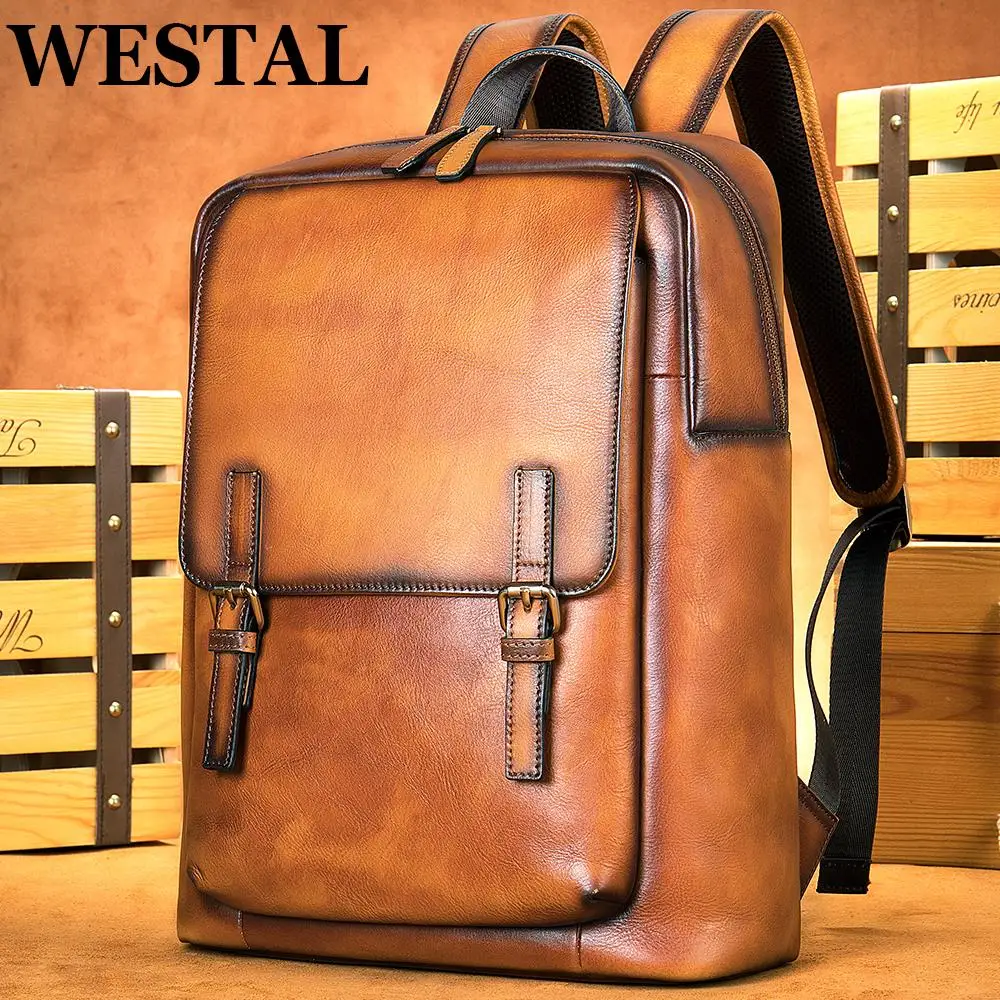 

New Leather Brown Men's Backpack 14 Inch Laptop Bag Fashion Casual Schoolbag Daypack Rucksack Travel Bag Sports 2247