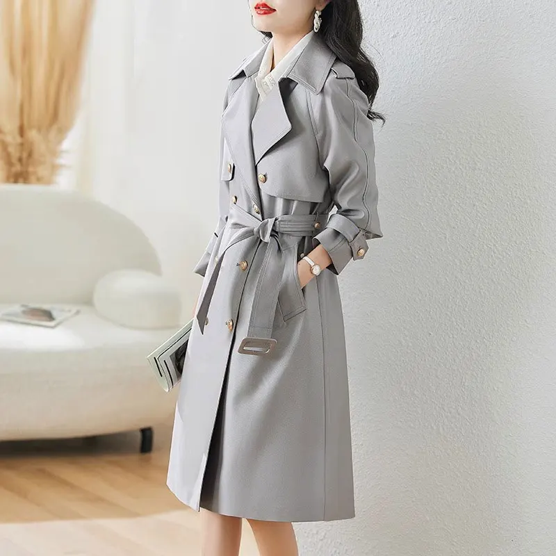 Бутиковый серый плащ женский длинный топ осень 2024 новые темпераментные куртки