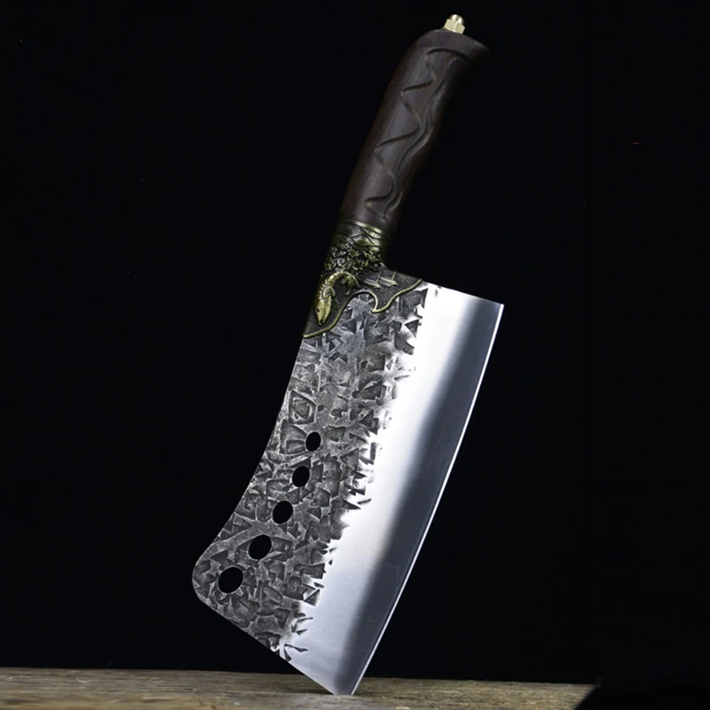 

Longquan Kitchen Knife Copper Fish Decor Handmade Forged 8 Inch Butcher Chopper Cleaver Chinese Chef Knife Meat Poultry Tools