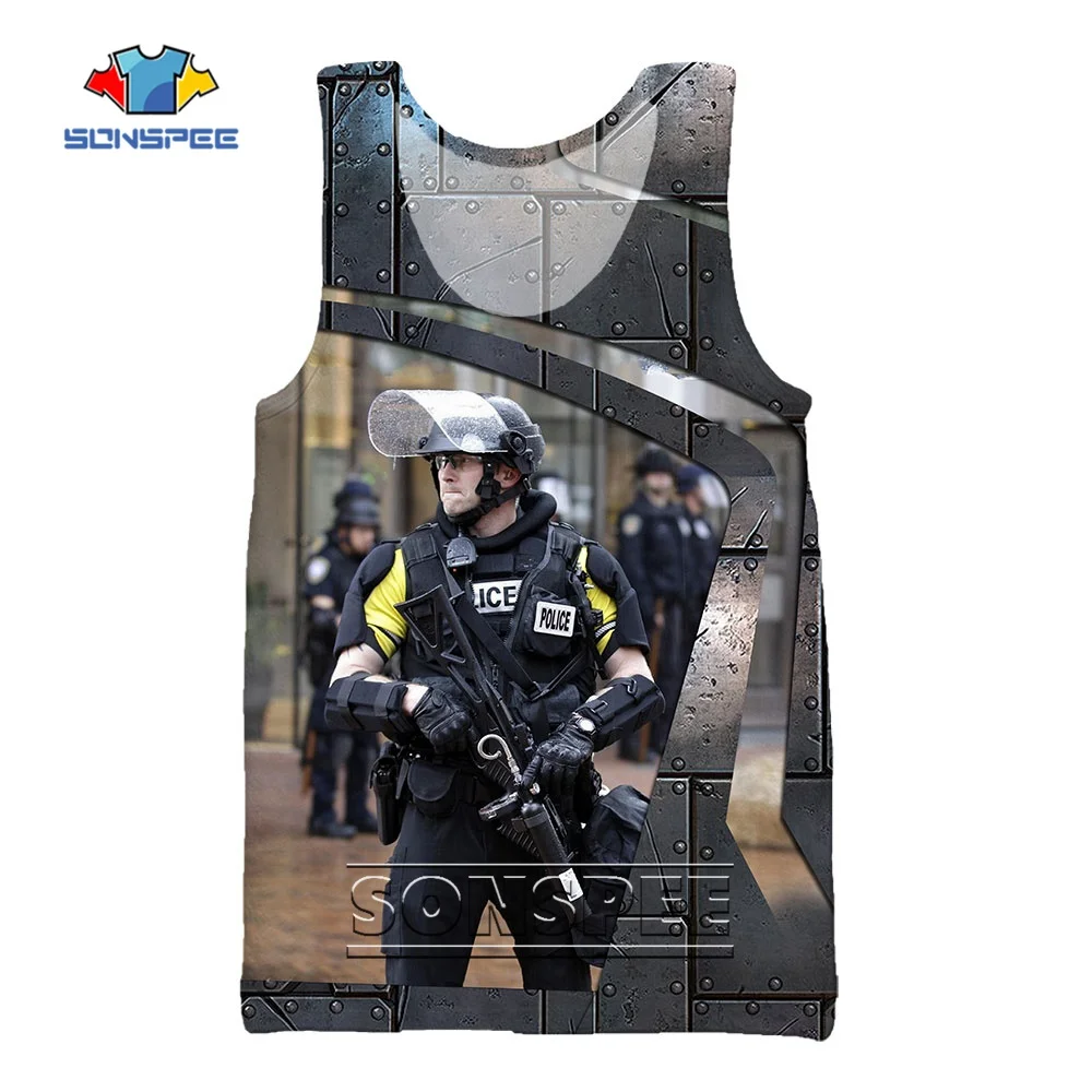

Police Security 3D Print Tank Topss Man Cool Soldier Army Cosplay Sleeveless Vest Fashion Personality Gym Fitness Singlet Top