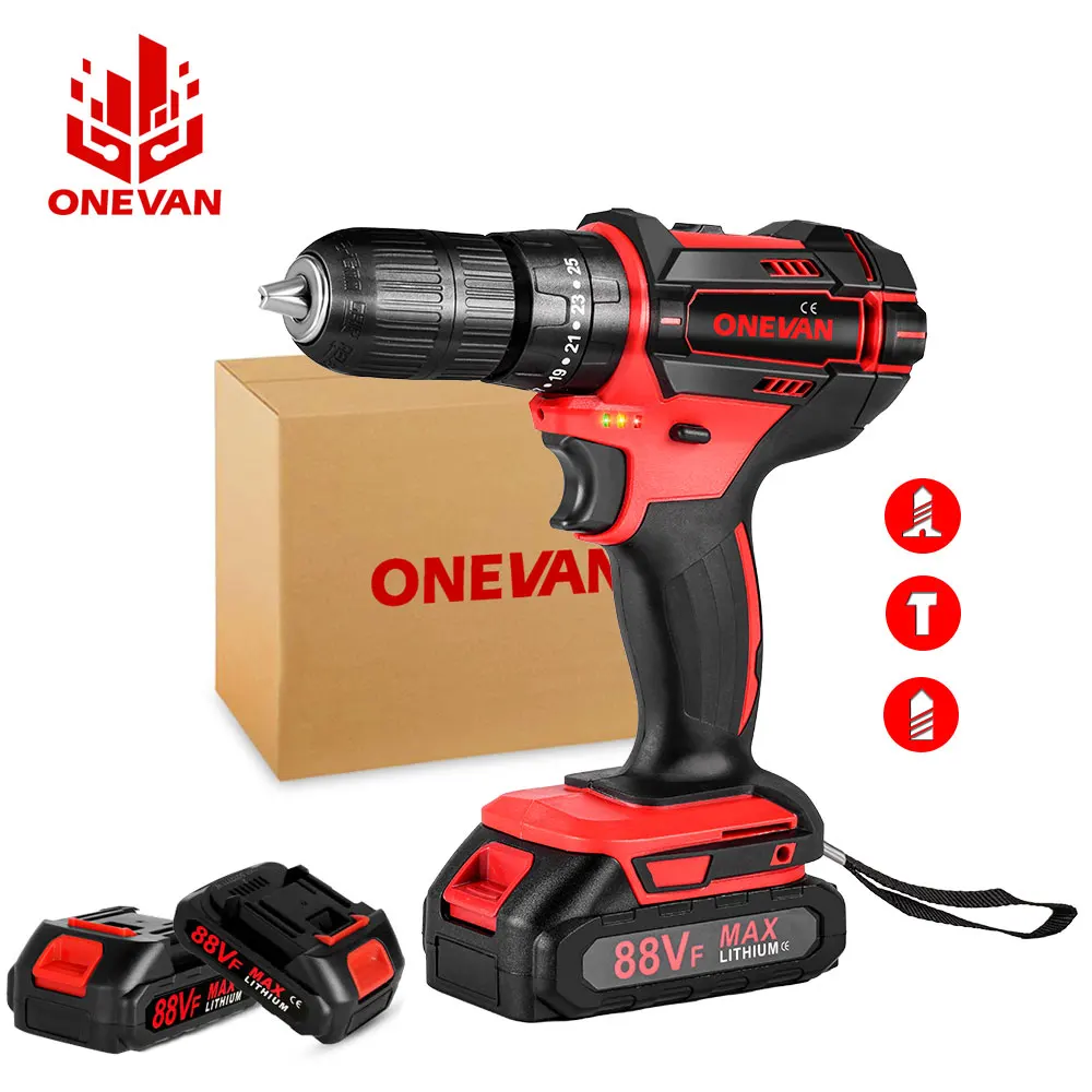 

ONEVAN 800W 380N.M 13mm Electric Drill Hammer 25+3 Torque Impact Drilling Electric Screwdriver Tools Fit for Makita 18V Battery