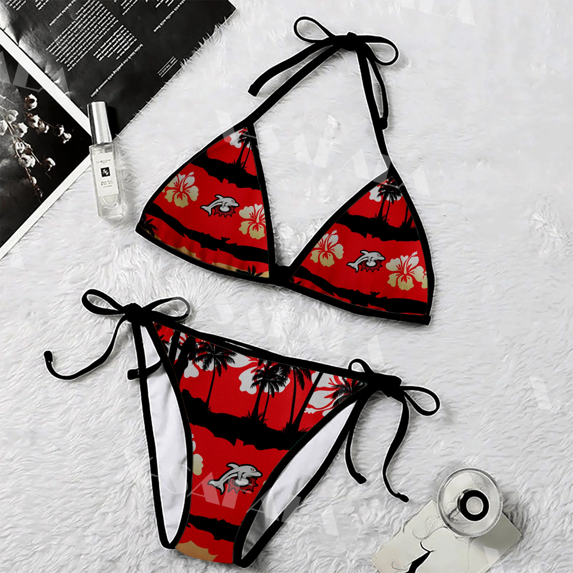Coconut Trees and Tropical Hibiscus 3D Print Female Womens Micro Bikini Set Summer Beachwear Sexy Beach Bathing Suits