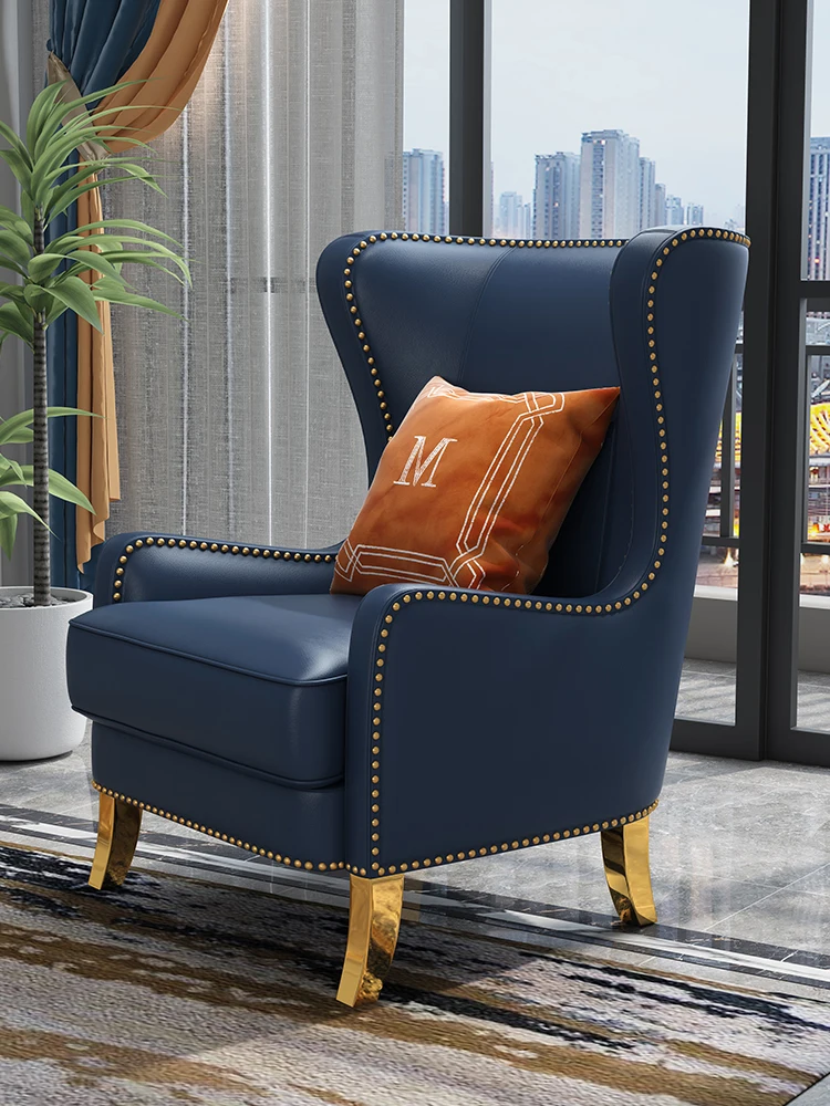 

Light Luxury Tiger Chair American Recliner Living Room Orange Leather Single Sofa Balcony High Back Designer
