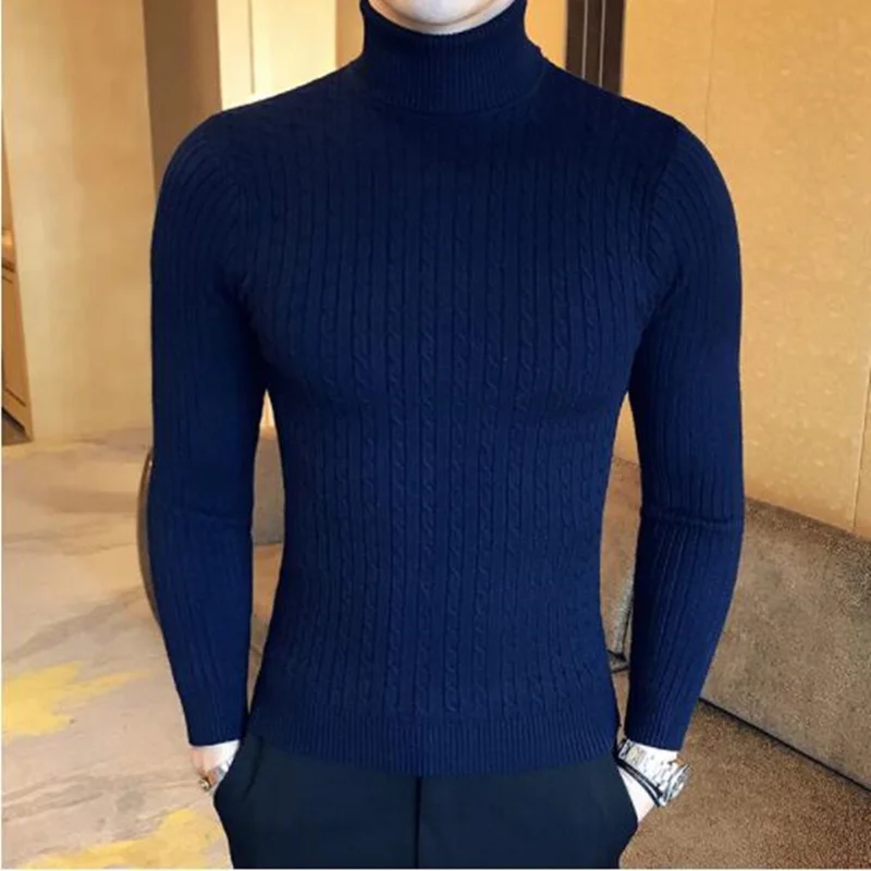 

Slim Solid Color Turtleneck Sweater Mens Winter Lon Sleeve Warm Knit Sweater Classic Solid Casual Bottomin Sirt