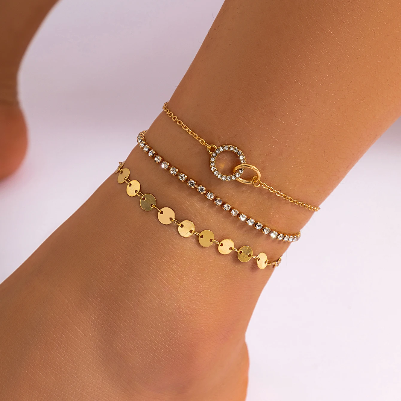 

Punk Vintage Rhinestone Lock Round Pendant Anklet Bracelet for Women Summer Beach Barefoot Sandals Sequin Ankle Boho Accessories