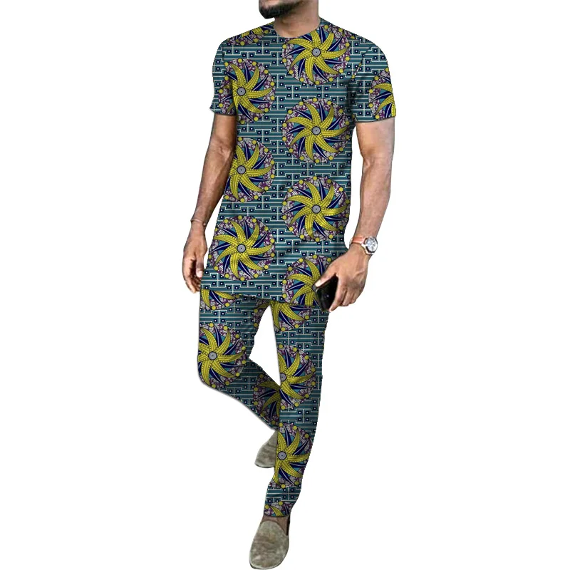 Африканская одежда мужские принты Дашики рубашка с коротким рукавом и брюки