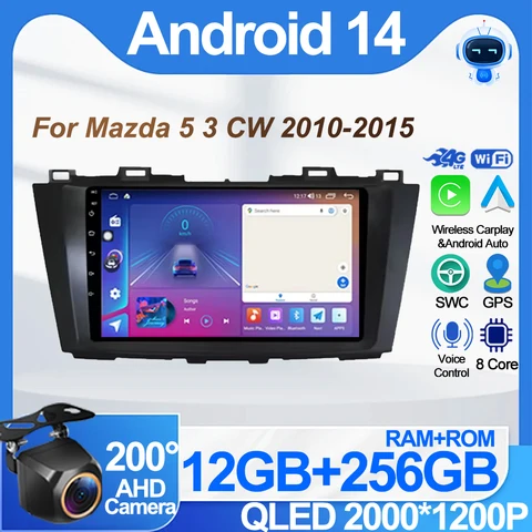 Автомобильный мультимедийный плеер Android 14 для Mazda 5 3 CW 2010 2011 2012 2013 2014 2015 Mirror Link Carplay Android Auto Intelligent