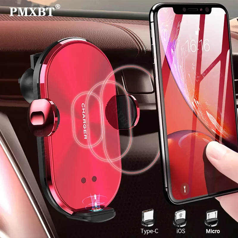 

Qi 10W Wireless Car Charger Auto Induction Clamping Air Vent Mount Holder For iPhone Mobile Phone Fast Charging Wireless Charger