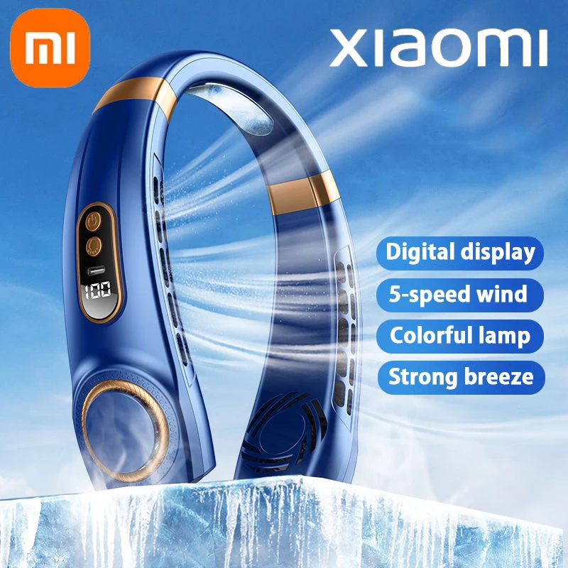 

XIAOMI Colorful LED Electric Neck Fan Digital Display 5 Sspeed 4000mAh Bladeless Hanging Neck Air Cooler Air Conditioner Type-C