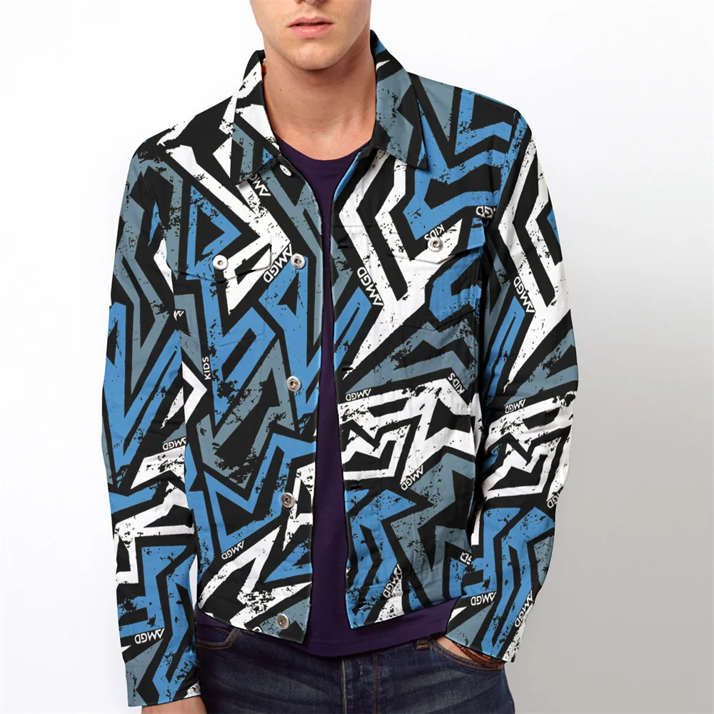 

Мужская повседневная куртка с длинным рукавом, куртка с отложным воротником и 3d-цифровым принтом, верхняя одежда для осени, 2022