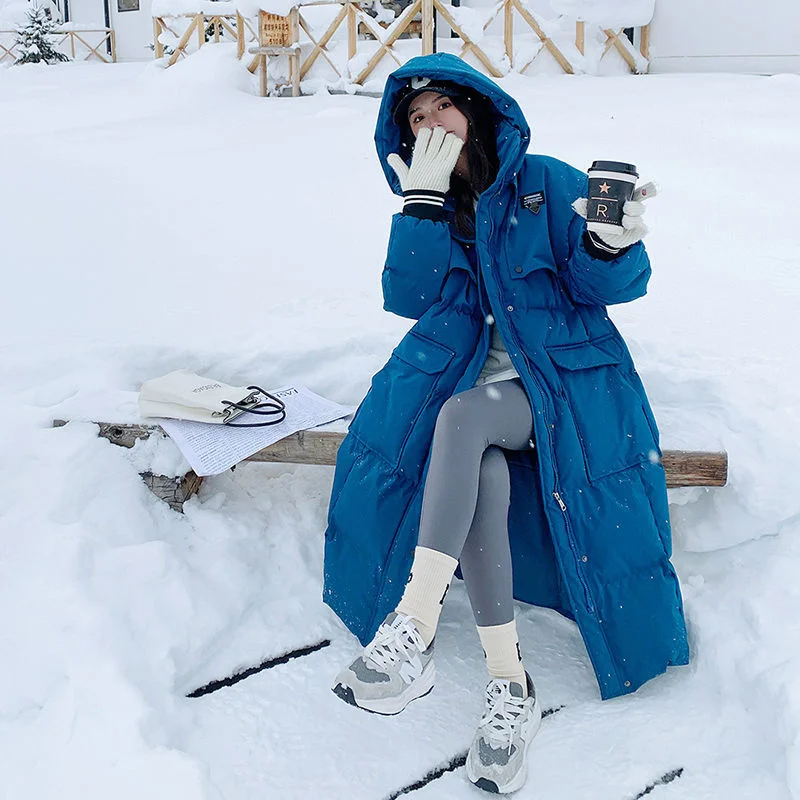 Winter Coat Women Blue Down Padded Parkas Women's 2022 New Mid-length Over-the-knee Warm Jacket Women Winter Clothes Women Coat