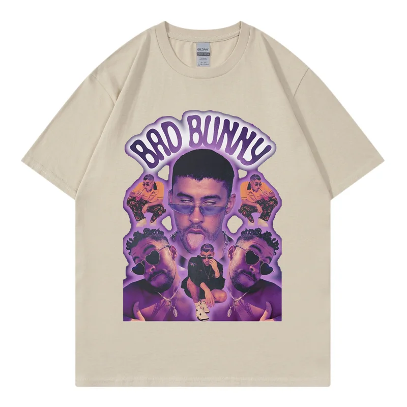 

Summer Men T Shirt Bad Bunny Graphic Print High Quality Short Sleeves Tshirts Unisex Hip Hop Streetwear 100%Cotton Women T-shirt