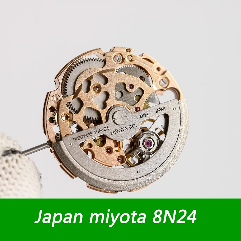 Miyota Japan 8N24 Skeleton Mechanical Movement 21 Jewels Automatic Self-Winding Mechanism Rose Gold Silver Watch Parts