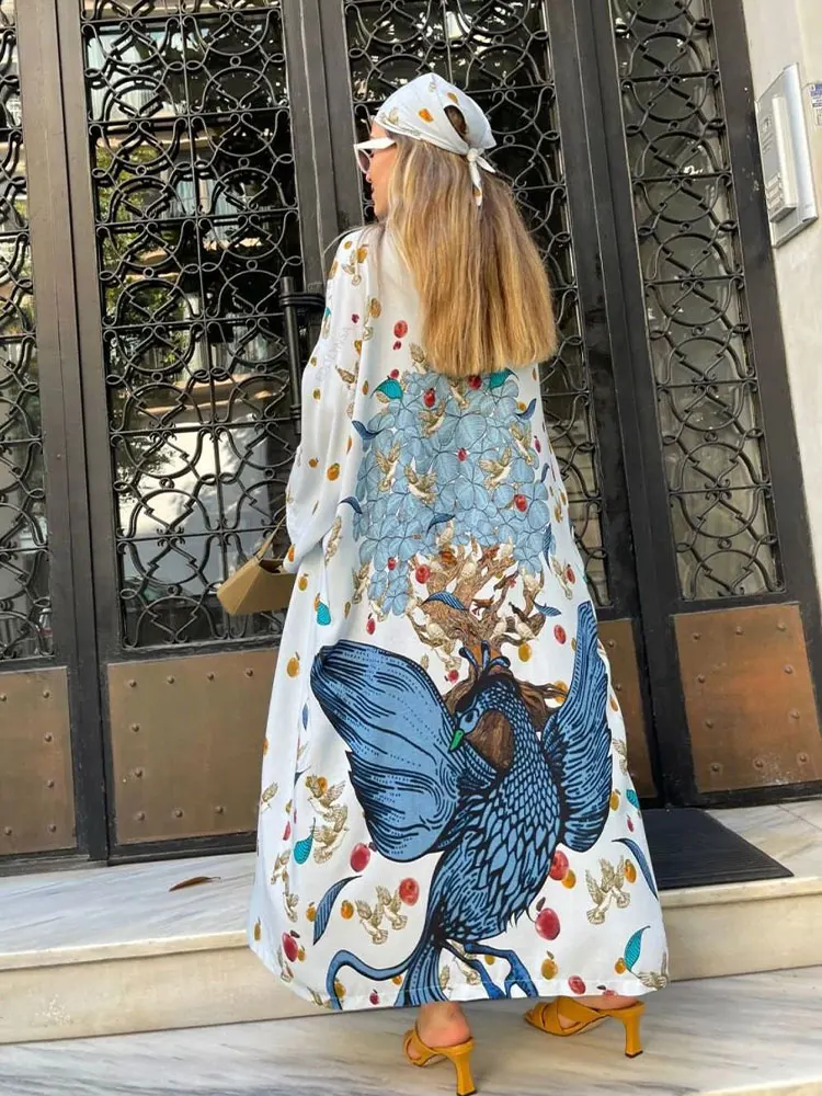 

2022 Long White Kimono Bikini Cover-ups Boho Print Wrap DressSummer Clothes Beach Wear Swim Suit Cover Up Sarongs Women
