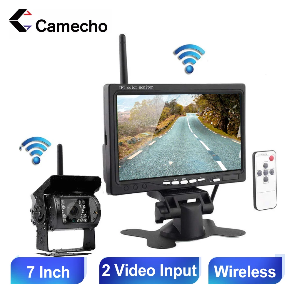 Camecho Car Monitor 7 inch TFT LCD Display Wireless Backup Camera Monitor for Bus Car Rearview Home Surveillance Camera Monitor