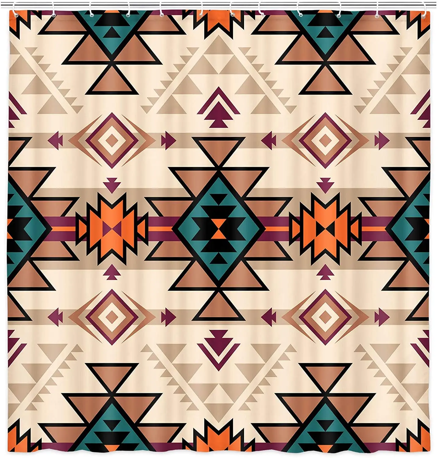 Southwestern Shower Curtain Aztec Fancy Abstract Geometric Art Print with Hooks Retro Color Tribal Navajo Bathroom Curtains