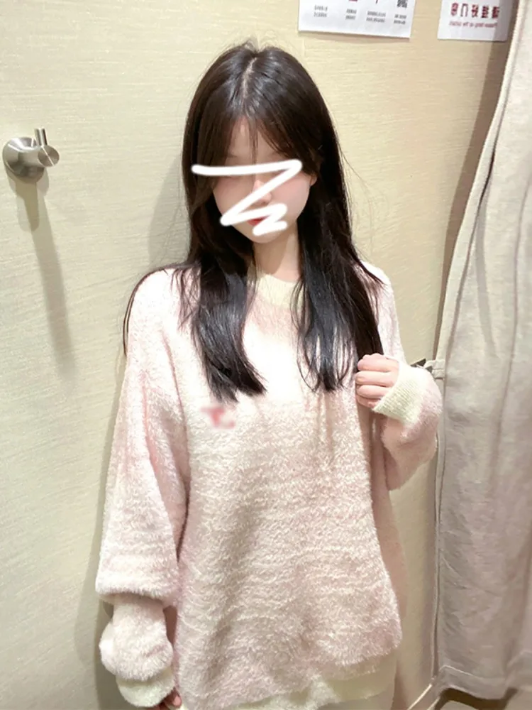 Мягкий клейкий свитер из розового мохера женская осенне-зимняя одежда новинка 2024