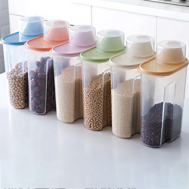 

1.9/2.5L Cereal Dispenser With Lid Storage Box Plastic Rice Container Food Sealed Jar Cans For Kitchen Grain Dried Fruit Snacks