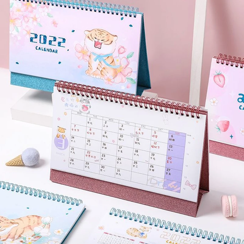 2022 г. милый мультяшный тигр стоячий календарь ежедневник настольный планировщик