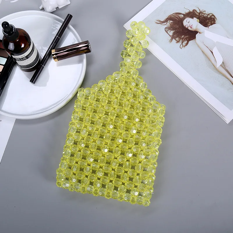 Acrylic Beading Women Top Handle Bag Pink Yellow Mini Crystal Beading Phone Bag Girls Birthday Gift ABS Beads Clutches Handbag